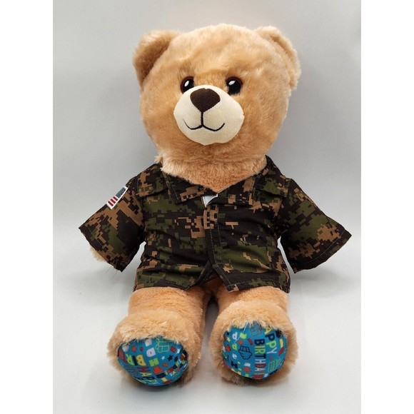 Build a Bear Workshop Plush Happy Birthday Bear Stuffed Animal 15" Camo Coat - Picture 1 of 5